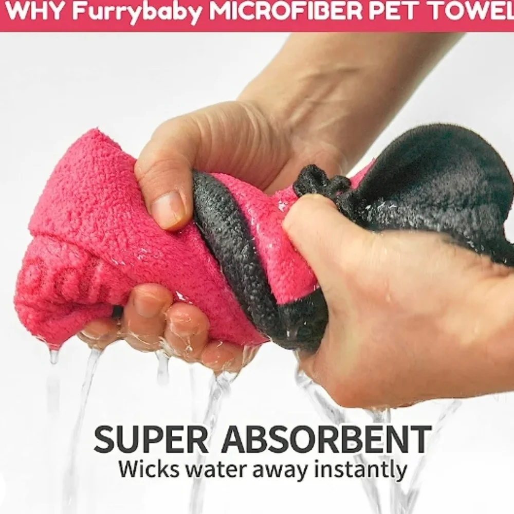 furrybaby Dog Quick Drying Dog Bath Super Absorbent Microfiber Pet Towels 12×12